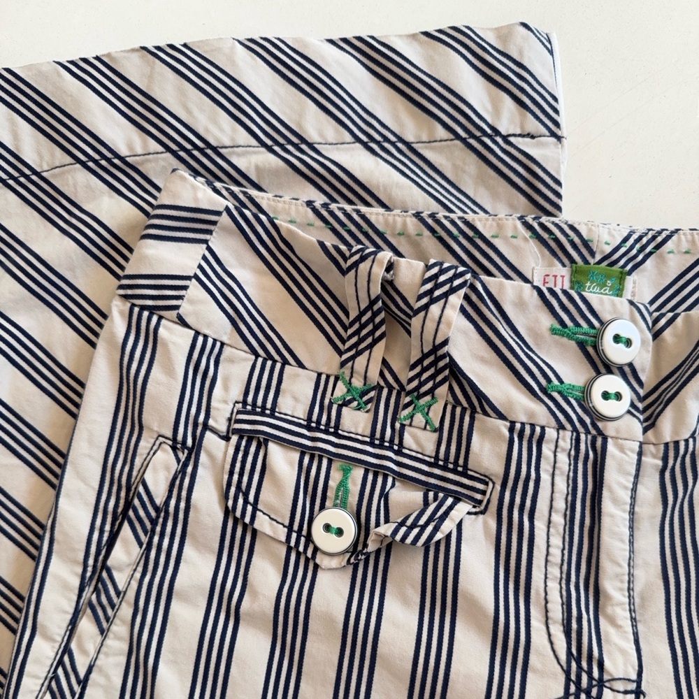 Anthropologie x Ettwa Cream Navy Striped Wide Leg Pants 4 - Picture 2 of 4